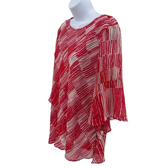 Nic+Zoe Blouse Womens S Red White Printed Split Bell Sleeve Built In Under-Tank - Picture 4 of 6
